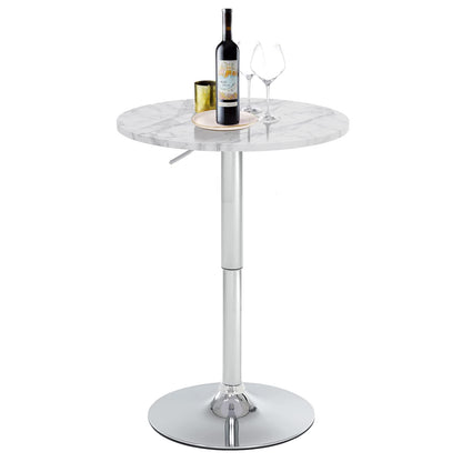 23.6" Round Bar Table, Adjustable Height Bar Table, Modern Cocktail Tables with MDF Top and Metal Base, Bistro Pub Tables Suitable for Cafe, Kitchen Island, Bar Counter, White