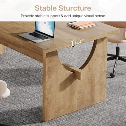 Tribesigns Executive Office Desk, 63-Inch Farmhouse Computer Desk, Large Writing Study Conference Table with Sturdy Legs, Business Workstation Table for Home Office, Rustic Brown