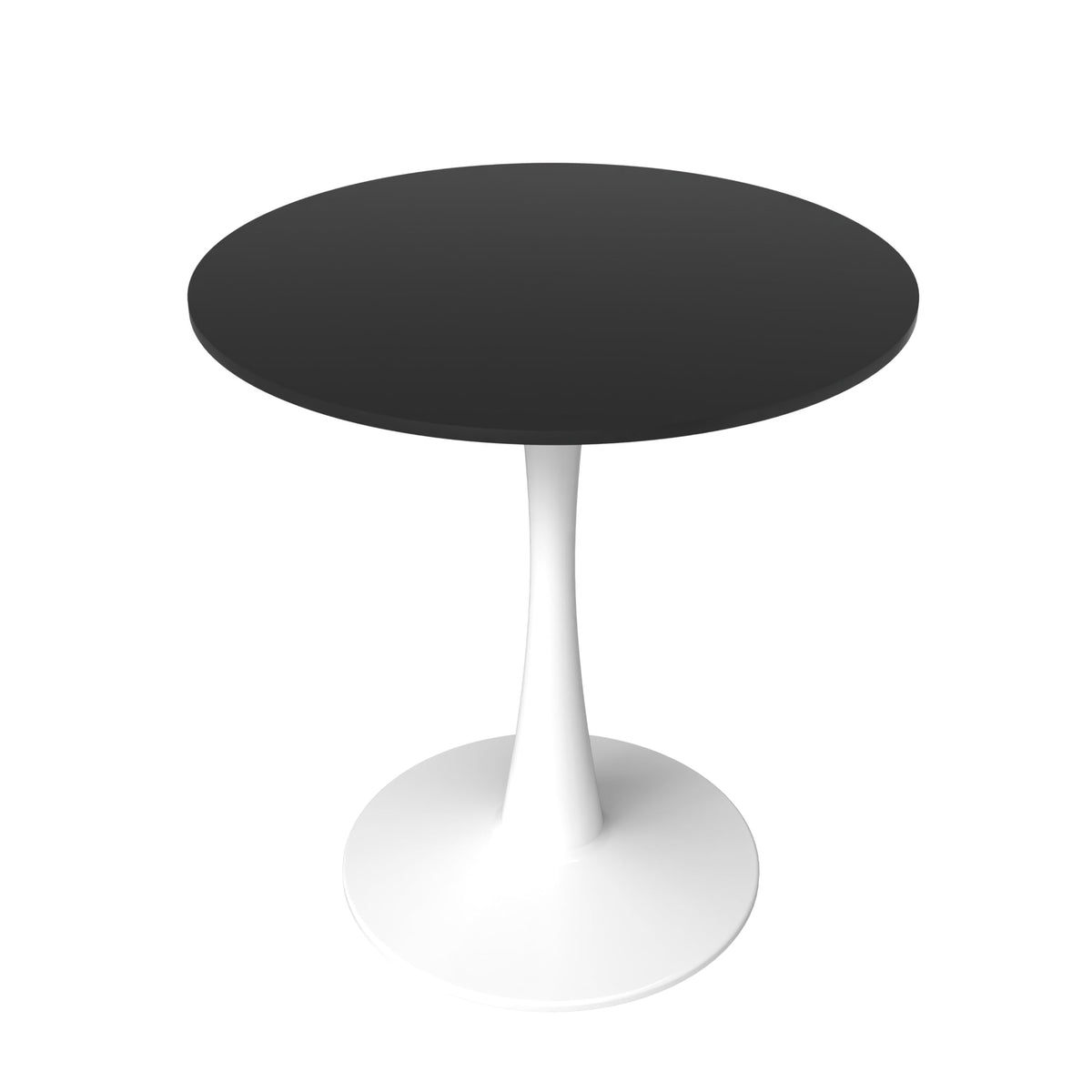 24" Wide Round Dining Table, Modern MDF Wood Top & White Metal Pedestal Base Gloss Finish Accent Table Mid-Century Café Table, Kitchen Dining Room Furniture, Black