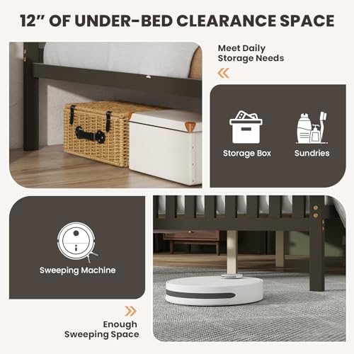 Full Size Wood Platform Bed Frame, Mid Century Full Bed Frame with Headboard, Wood Slat Support, Double Bed Frame, No Box Spring Needed, Easy Assembly, Espresso