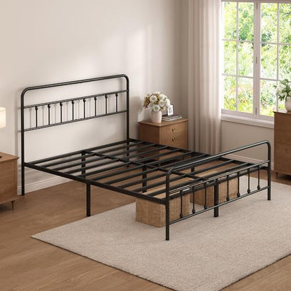 Full Size Metal Bed Frame with Headboard and Footboard,Black