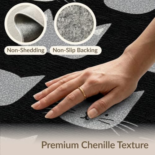 5'x7' Midnight Black Cat with Silver Accents Washable Area Rug