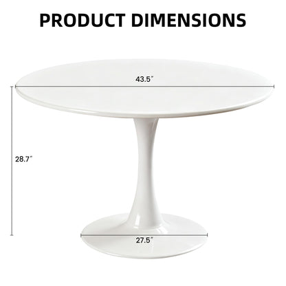 43.5" Tulip Table, Round Dining Table with Thickened Tabletop & Metal Pedestal, Mid Century Modern Bistro Circle Table for Kitchen, Small Places, Living Room, Cafe (White)