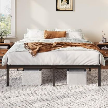 Full Size Bed Frame, 12 Inch Metal Beds with Storage Space, Black