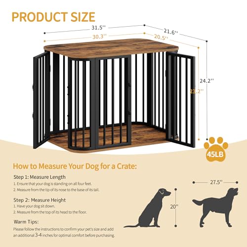 31.5'' M Dog Crate Furniture, Wooden Dog Kennel Indoor Dogs Cage