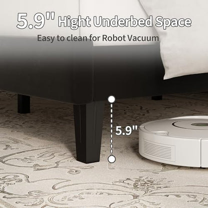 Full Size Platform Bed Frame with Upholstered Headboard, Black