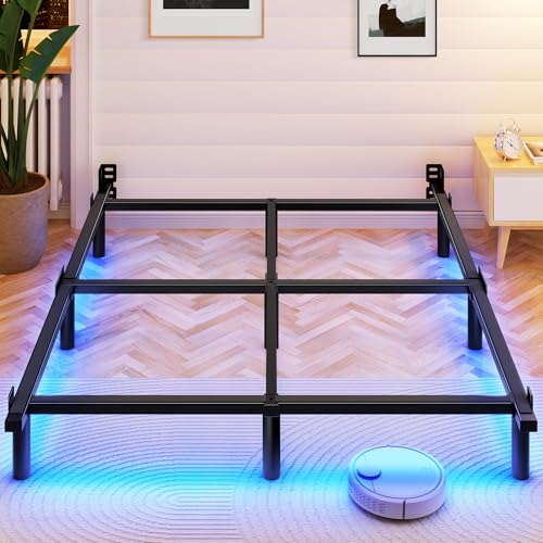 Queen Bed Frame with LED Light, 7 Inch Heavy Duty Metal Base for Box Spring