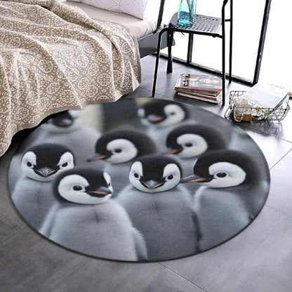 Fashion Round Area Rug Large Non Slip Carpet Unisex Home Decor Mat Cute Penguins Fun Art