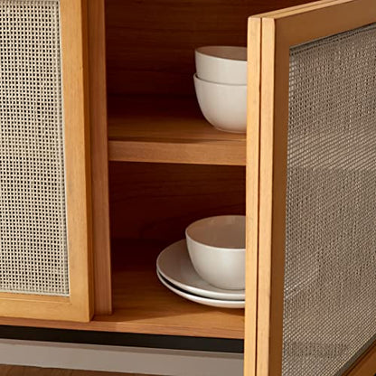 Safavieh Home Collection Zadie Coastal Natural/Black Rattan 3-Door Storage Sideboard