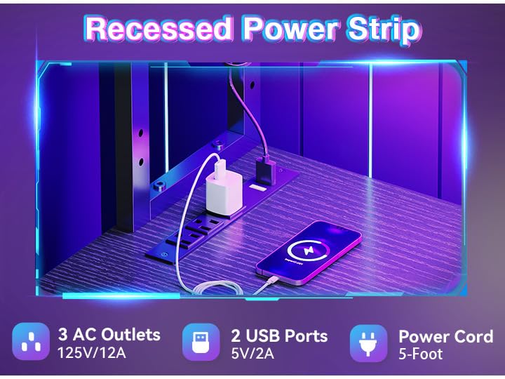 L Shaped Desk Gaming Desk with LED Light & Power Outlet