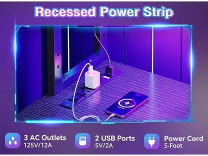 L Shaped Desk Gaming Desk with LED Light & Power Outlet