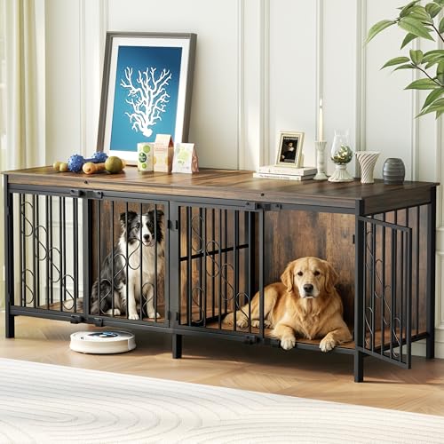 71" Double Dog Crate with Elevated Legs, Brown