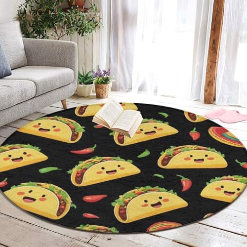 Fashion Round Area Rug Large Non Slip Carpet Unisex Home Decor Mat Cute Taco