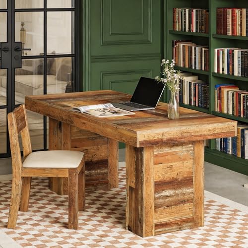 63-Inch Farmhouse Executive Desk, Distressed Rustic Brown