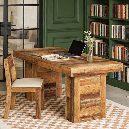 63-Inch Farmhouse Executive Desk, Distressed Rustic Brown