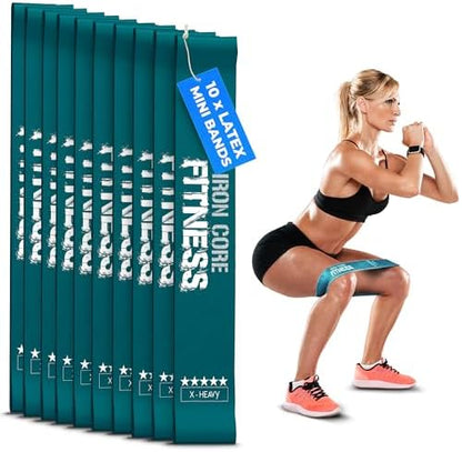 Latex Mini Resistance Bands Sets for Trainers, Bootcamp, Gym for Men and Women in Fun Colors - Ebook, Videos and Workout Chart Included by Iron Core Fitness