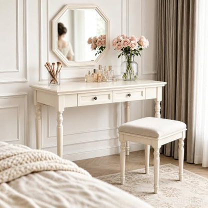 White Writing Desks with Drawers, 47" French Country Style