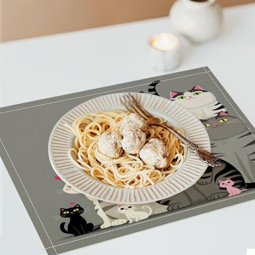 Cute Cats Group Portrait Linen Placemats Set of 1PCS, Heat Resistant Non-Slip Washable Table Placemats for Dining Everyday Use Hotel Banquet Home Decor