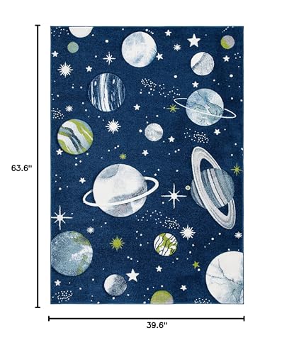 SAFAVIEH Carousel Kids Collection Accent Rug - 3'3" x 5'3", Navy & Ivory, Non-Shedding & Easy Care, Ideal for High Traffic Areas for Boys & Girls in Playroom, Nursery, Bedroom (CRK103N)