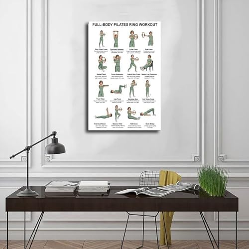 Pilates Ring Exercises Full Body Workout Chart Magic Circle Workout Pilates Ring Guide Home Canvas Poster Wall Art for Living Room Bedroom Decor Unframe 16x24inch