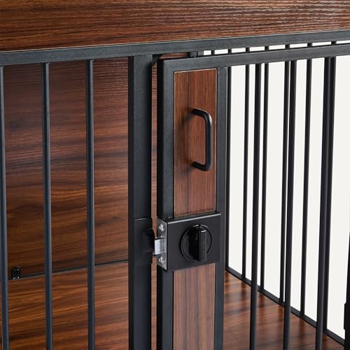 Furniture Style Dog Crate, Sturdy Wooden Pet Kennel, End Table with Space for Pet, Two Bowls Included, 30" x 20.4" x 23.6", Walnut