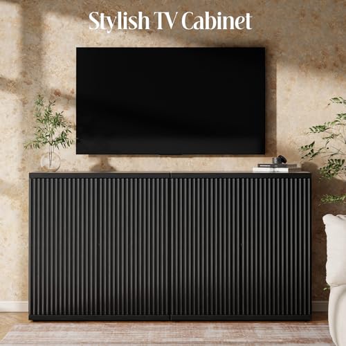 Fluted Buffet Cabinet with Storage Sideboard with 2 Doors& Adjustable Shelf