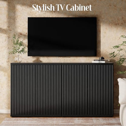 Fluted Buffet Cabinet with Storage Sideboard with 2 Doors& Adjustable Shelf