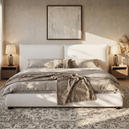 Cal-King Size Bed Frame, Heavy Linen Fabric, 800 lb Capacity