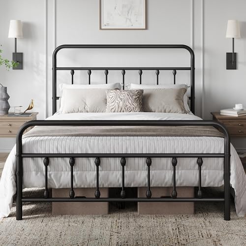 Yaheetech Full Bed Frame with Headboard, Victorian Vintage Black Iron