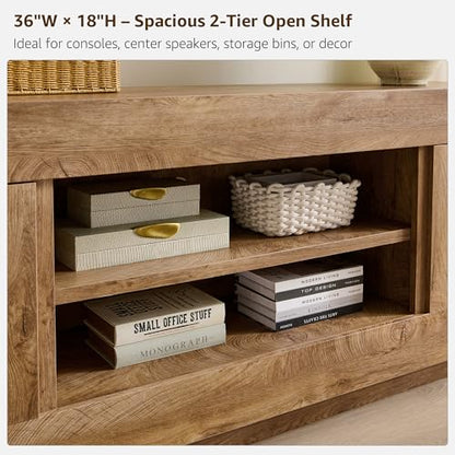 70" TV Stand for 80" TV, Thick Block Media Console, Light Knotty Oak