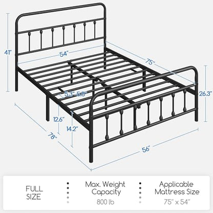 Yaheetech Full Bed Frame with Headboard, Victorian Vintage Black Iron