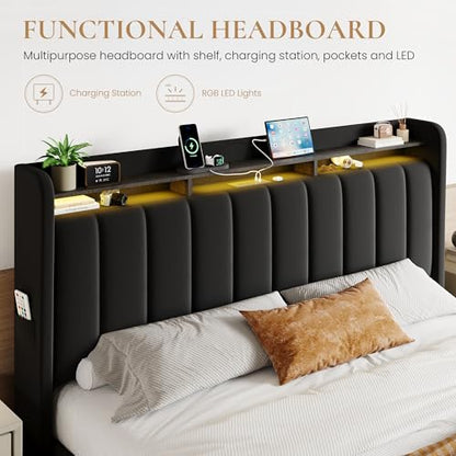 King Size Platform Bed Frame with Wingback Headboard