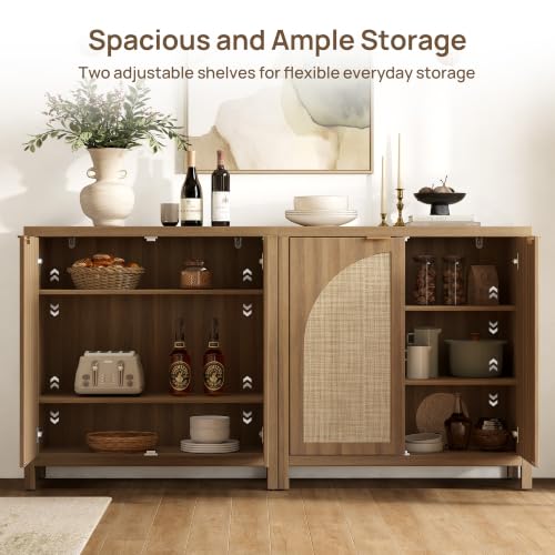 68"W Rattan Sideboard Buffet Cabinet with Storage Credenza Set of 2