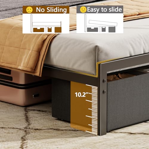 Queen Bed Frame with Storage Headboard,Charging Station,2 Drawers | 2-Tier Wood Shelves,LED Lights,1200 Lbs Capacity,USB & Type-C Ports,No Box Spring Needed,Noise Free,Easy Assembly,Rustic Grey