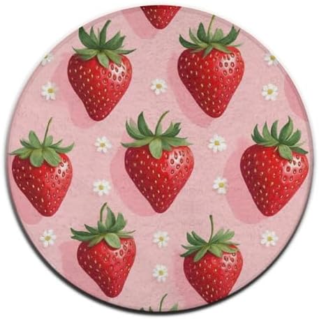 Soft Round Yoga Carpet, Office Chair Decor Round Mat for Carpet and Hardwood Floors Flowers Pink Strawberry