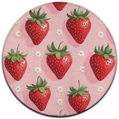 Soft Round Yoga Carpet, Office Chair Decor Round Mat for Carpet and Hardwood Floors Flowers Pink Strawberry