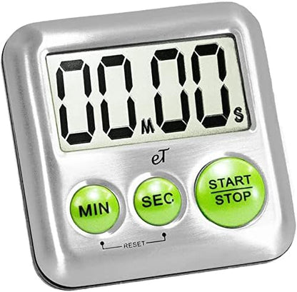 Elegant Digital Kitchen Timer Stainless Steel - Variety 8 Pack - Strong Magnet - Loud Alarm - Large Display - Auto Memory - Auto Shut-Off - (2 Each Silver, Lime, Plumberry, Charcoal 8-Pack)