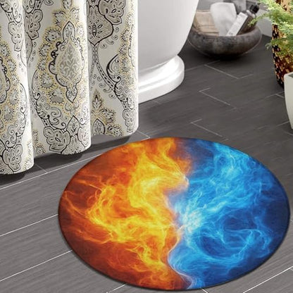 Large Home Decor Mat, Soft Round Yoga Carpet, Non Slip Machine Washable Home Office Circle Rug Red Blue Ice Fire
