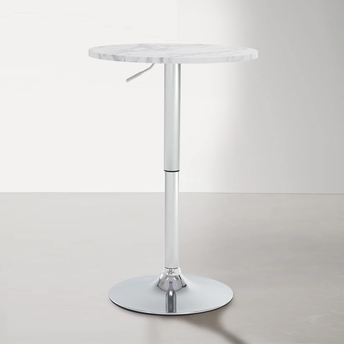 23.6" Round Bar Table, Adjustable Height Bar Table, Modern Cocktail Tables with MDF Top and Metal Base, Bistro Pub Tables Suitable for Cafe, Kitchen Island, Bar Counter, White