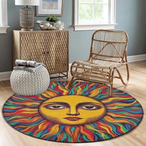 Highly Premium Quality Floor Mat, Office Chair Decor Mat, Room Sofa Yoga Soft Round Carpet Trippy Sun Art, 24inch