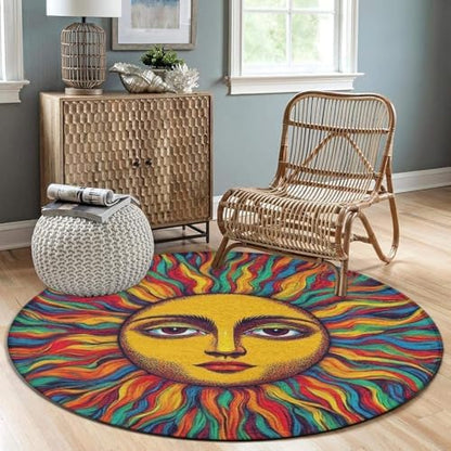 Highly Premium Quality Floor Mat, Office Chair Decor Mat, Room Sofa Yoga Soft Round Carpet Trippy Sun Art, 24inch