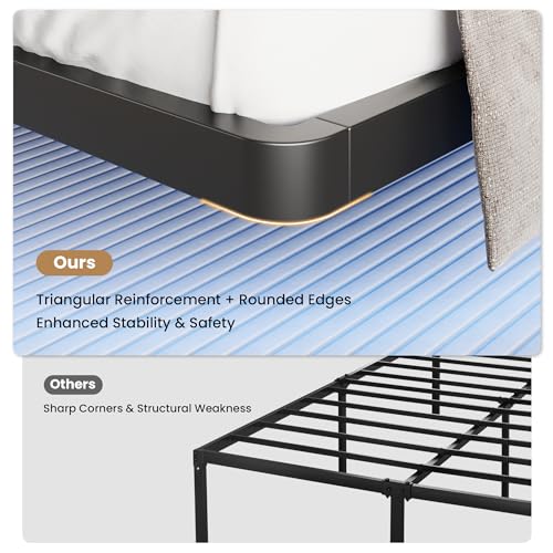 Full Size Floating Bed Frame with Smart LED Lights, Black