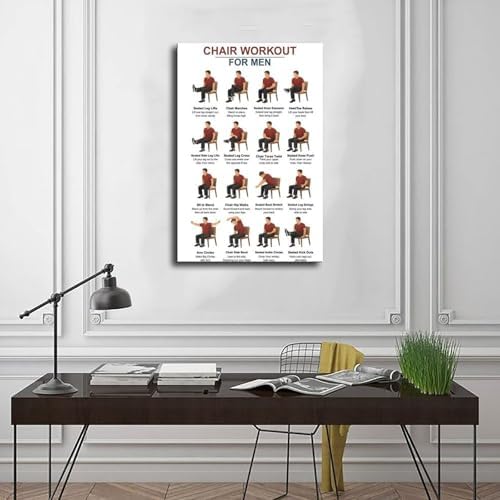 Tai Chi Chair Workouts for Men Chair Exercise Chart Home Workout Plan Canvas Poster Wall Art for Living Room Bedroom Decor Frame 16x24inch