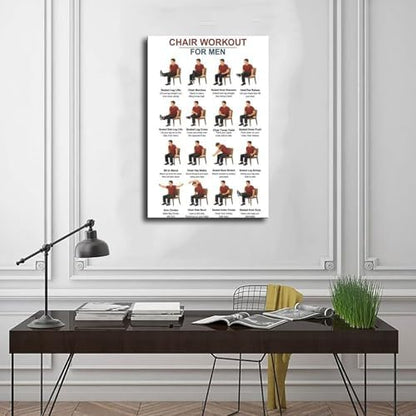 Tai Chi Chair Workouts for Men Chair Exercise Chart Home Workout Plan Canvas Poster Wall Art for Living Room Bedroom Decor Frame 16x24inch