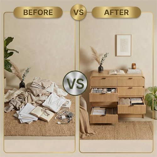 Fluted 8 Drawers Dresser for Bedroom, 55" Wide Wooden Dresser with Metal Handle, Curved Profile Design, Modern Storage Organizer for Bedroom, Living Room, Hallway, Natural Oak