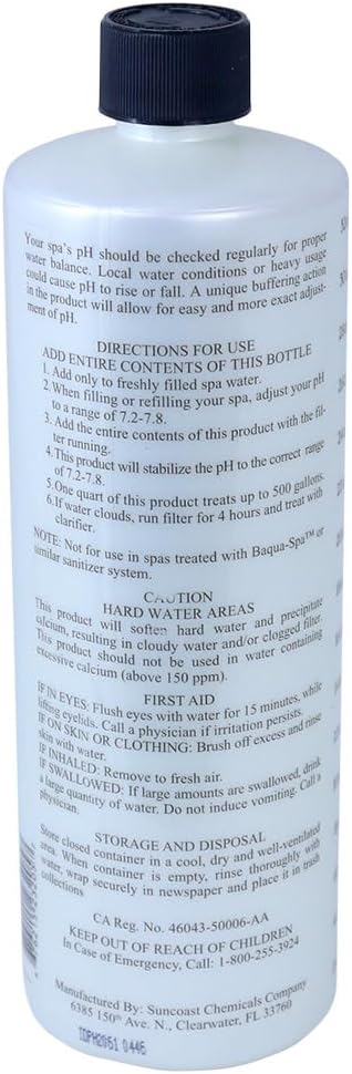 SpaChoice 1-Quart Premium Control The pH, pH Balance for Hot Tub, Made in USA