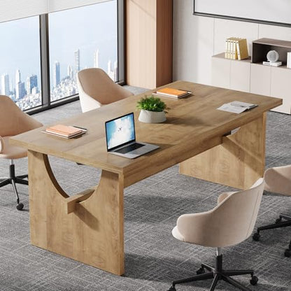 Tribesigns Executive Office Desk, 63-Inch Farmhouse Computer Desk, Large Writing Study Conference Table with Sturdy Legs, Business Workstation Table for Home Office, Rustic Brown