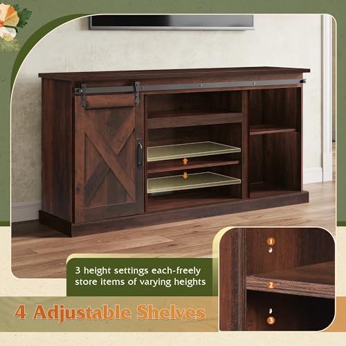 Farmhouse TV Stand for 65 Inch TV, Sliding Barn Doors, Brown