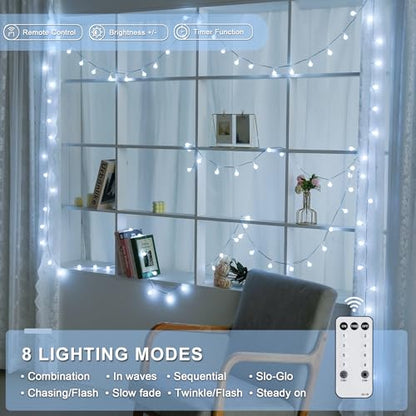 100ft Globe String Lights Indoor Outdoor Waterproof, 200 LED White Christmas Fairy Lights Plug in with Remote, Connectable Hanging Lights for Bedroom Patio Holiday Tree Party Christmas Decor