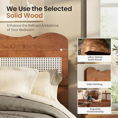 Solid Wood Queen Bed Frame with Adjustable Headboard